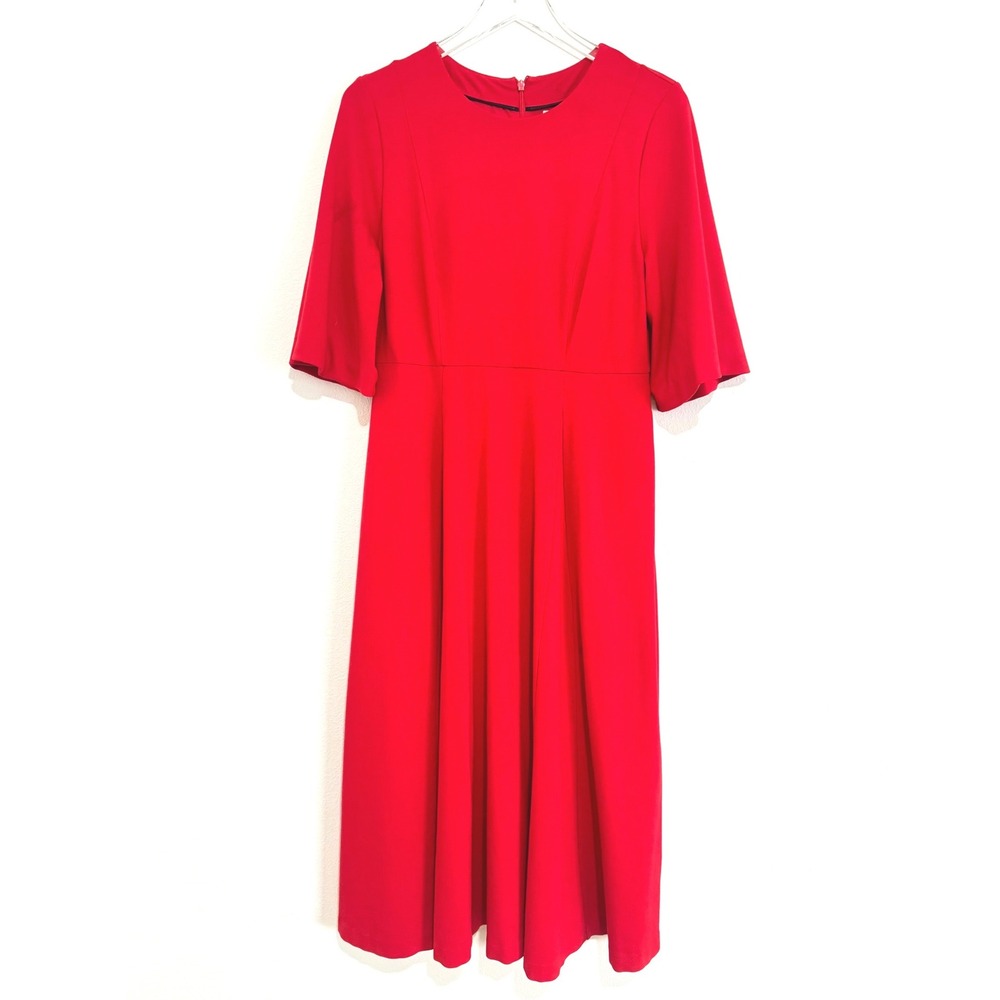 Boden Red Short Sleeve Midi Dress Fit & Flare Crew Neck